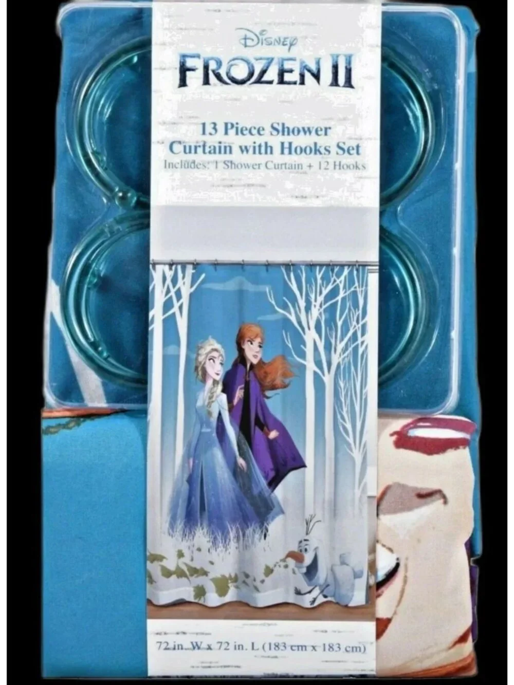 NWT Disney Frozen Elsa Anna Olaf Fabric Shower Curtain Hooks Set 13 Pc